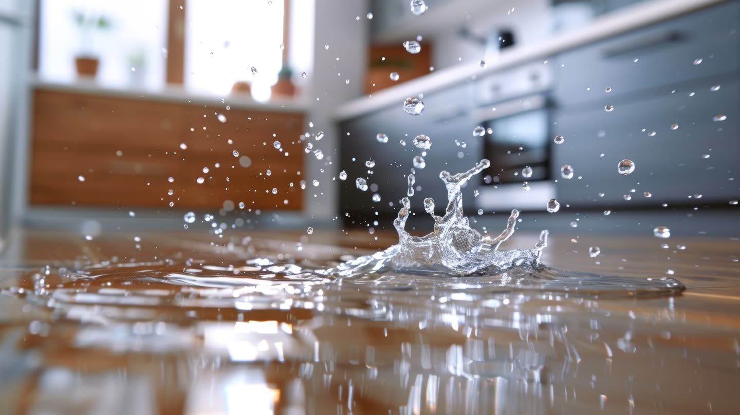 Wasser auf dem Boden einer Küche